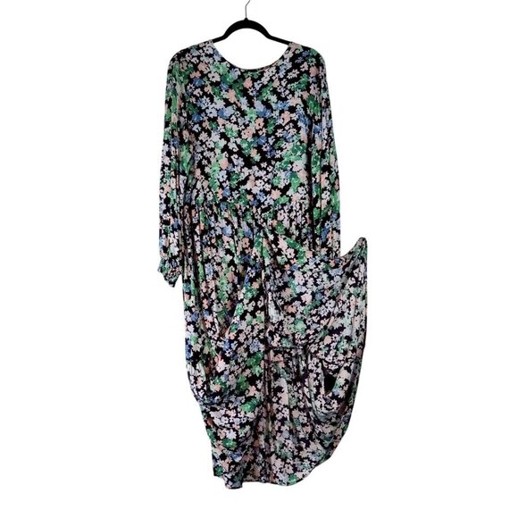 Peasant Floral Midi Dress Sz M H&M Tiered Skirt High Waist Granny Core Boho - Picture 4 of 12